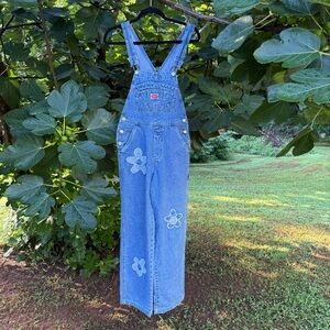 Vintage 90s Medium Wash Floral Embroidered Overalls by Revolt